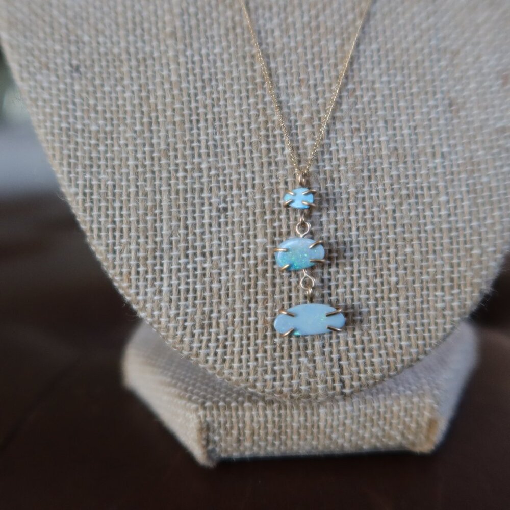 $1000 Melissa Joy Manning 3 Australian opals and 14K gold necklace pendant MJM